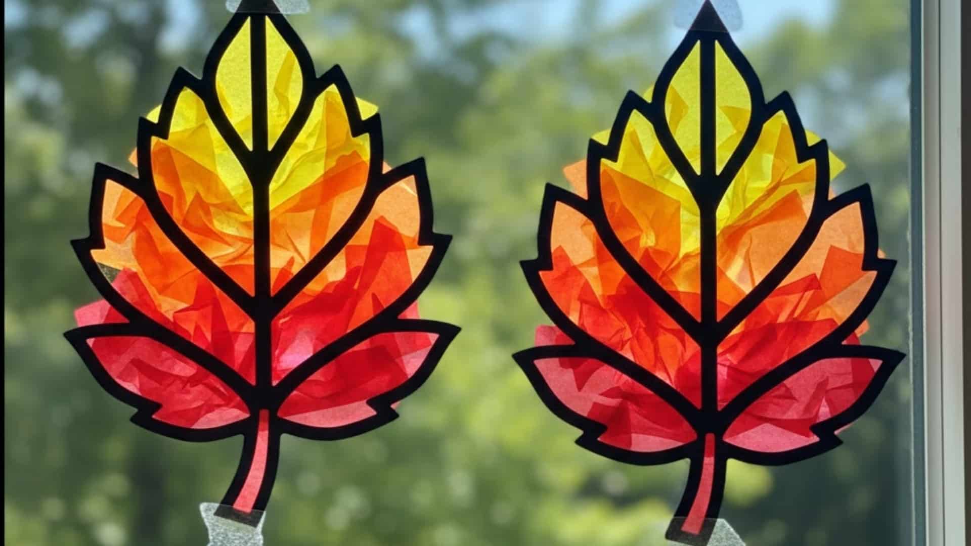 stained glass paper leaves