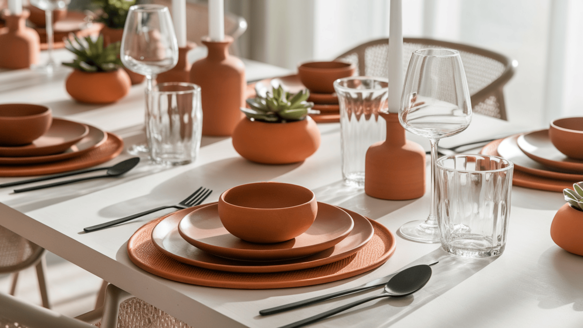 terracotta accent pieces modern thanksgiving table decor