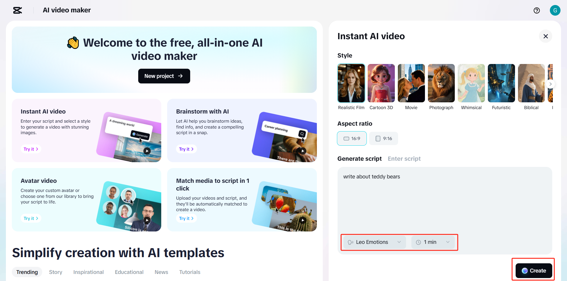 Customise Style, Voiceover, and Duration