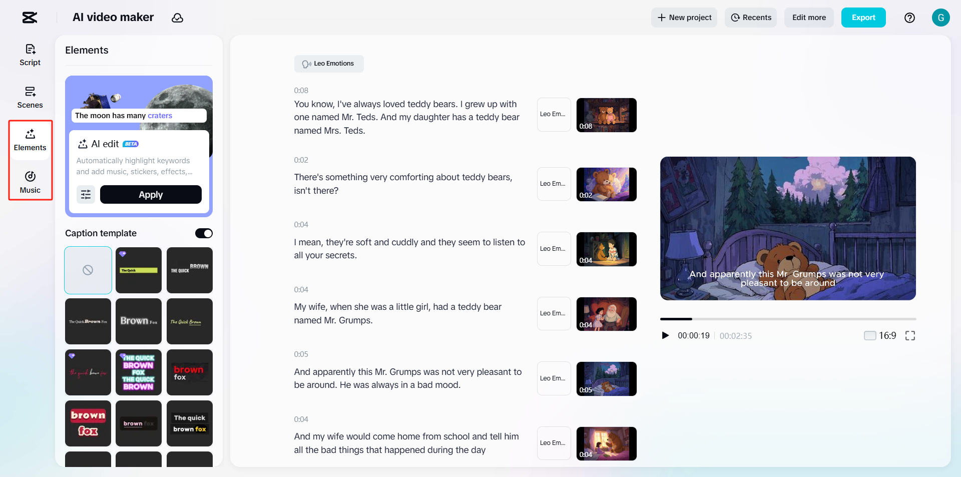 Enhance the Storyboard with Elements and Music