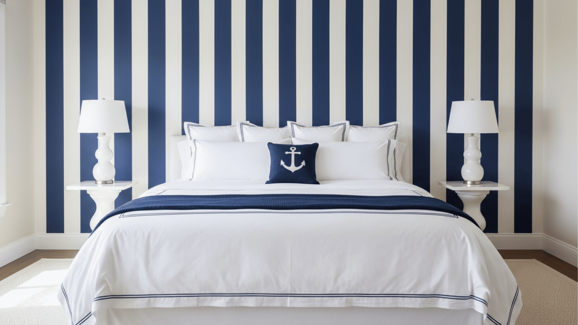 Navy and White Striped Feature Wall