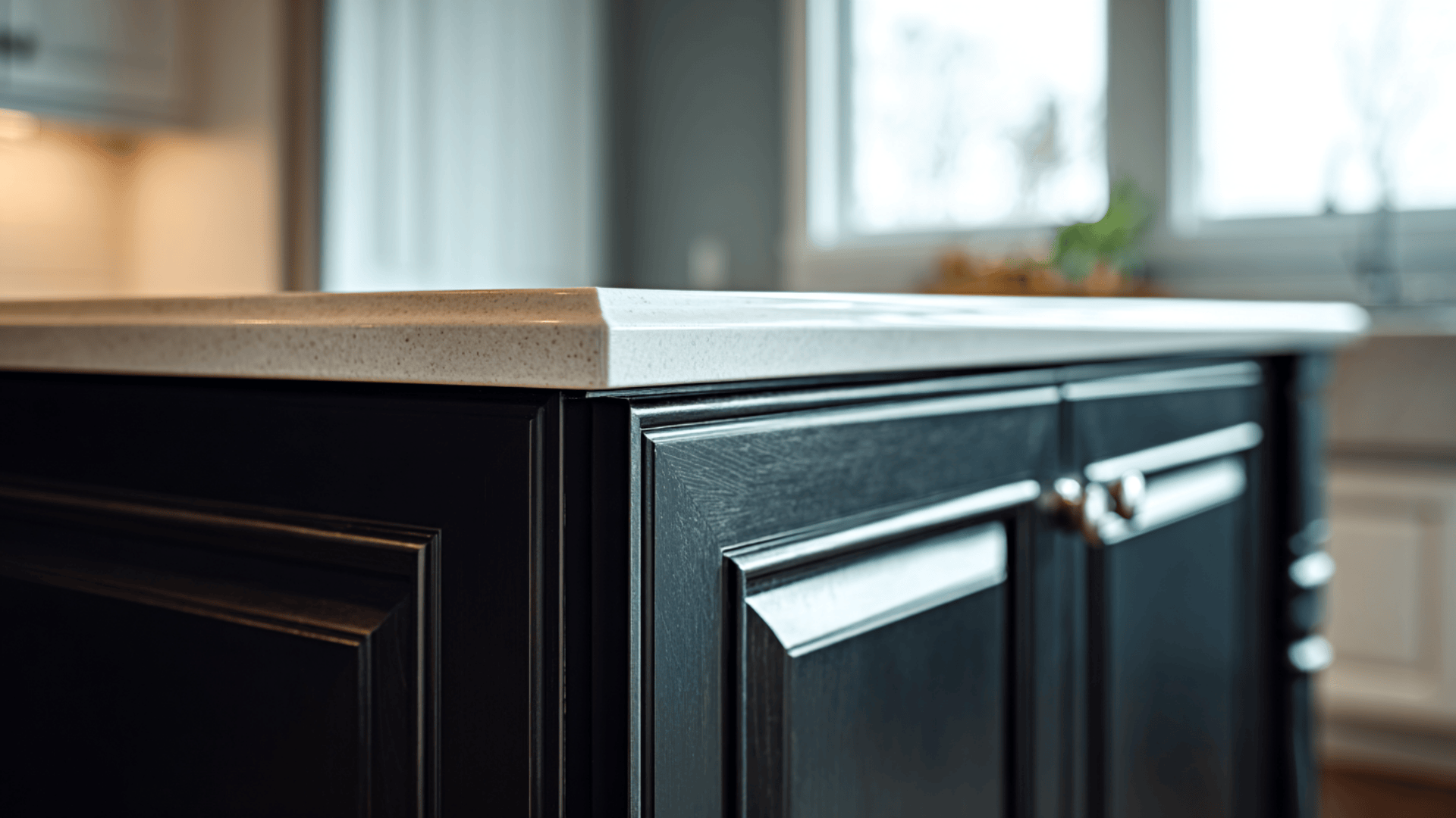 all black cabinets with white countertops