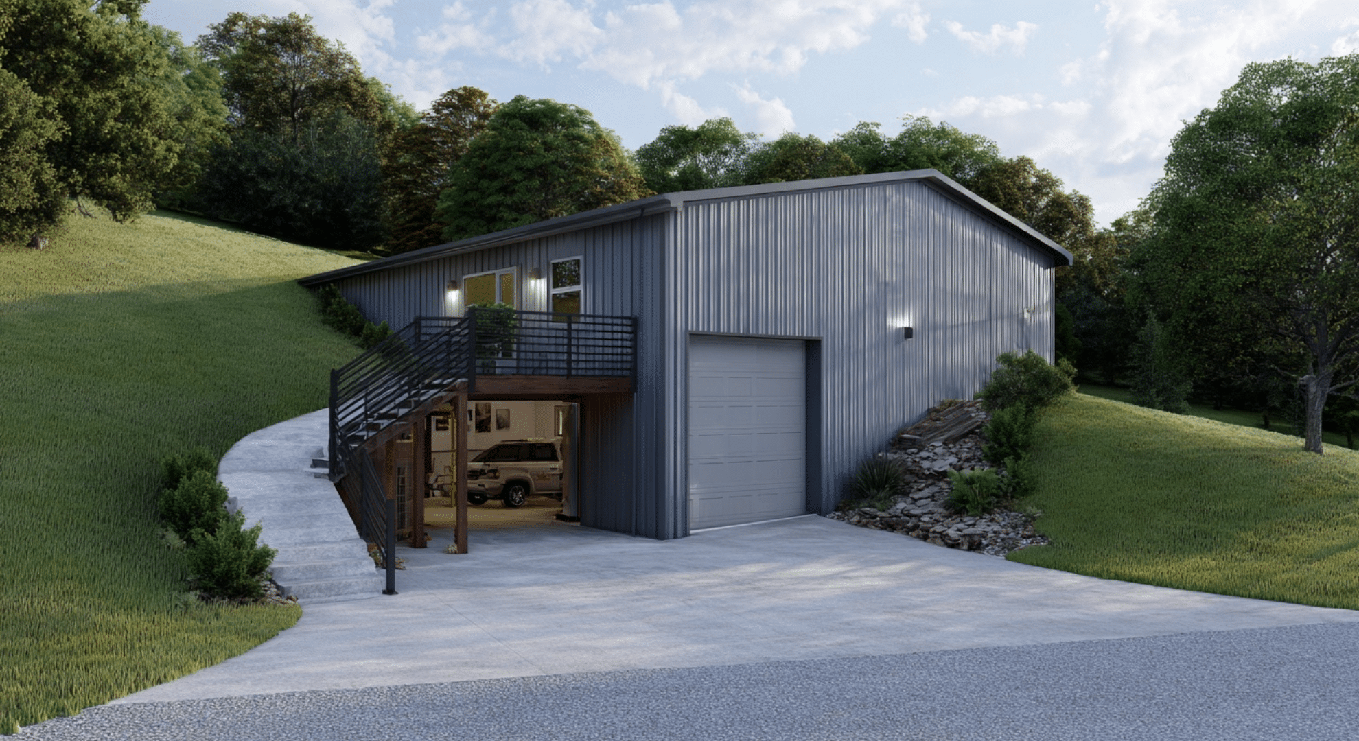 barndominium with walkout basement and garage