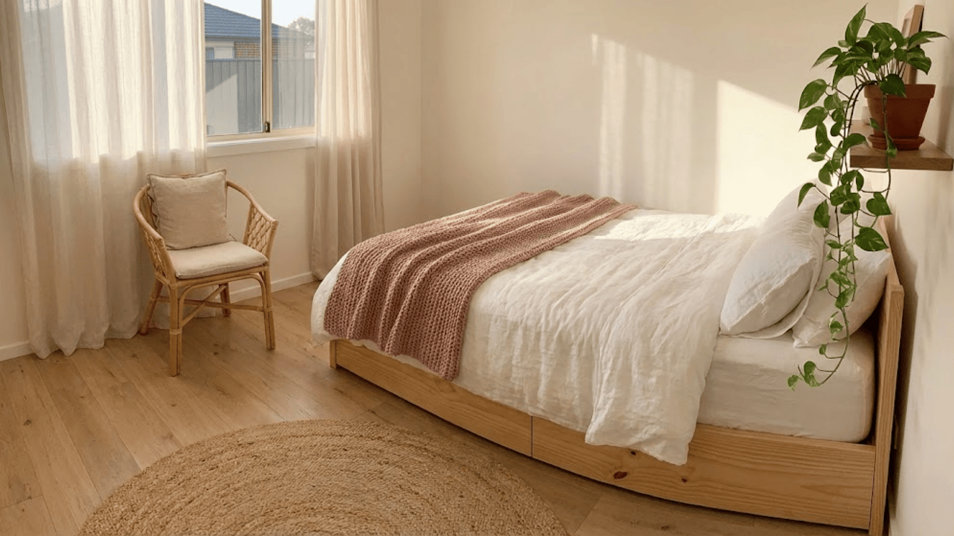 bed against one wall for open floor space