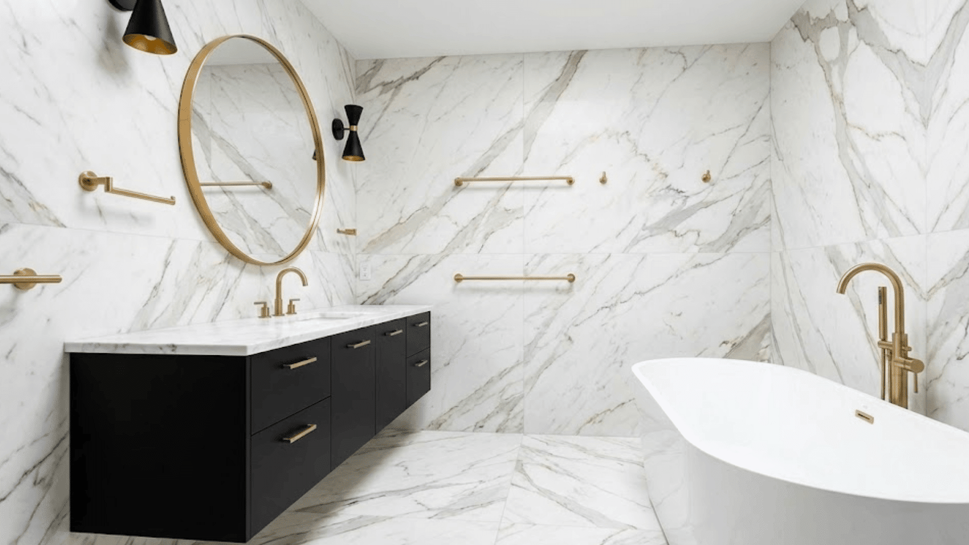 black and gold luxury bathroom accents