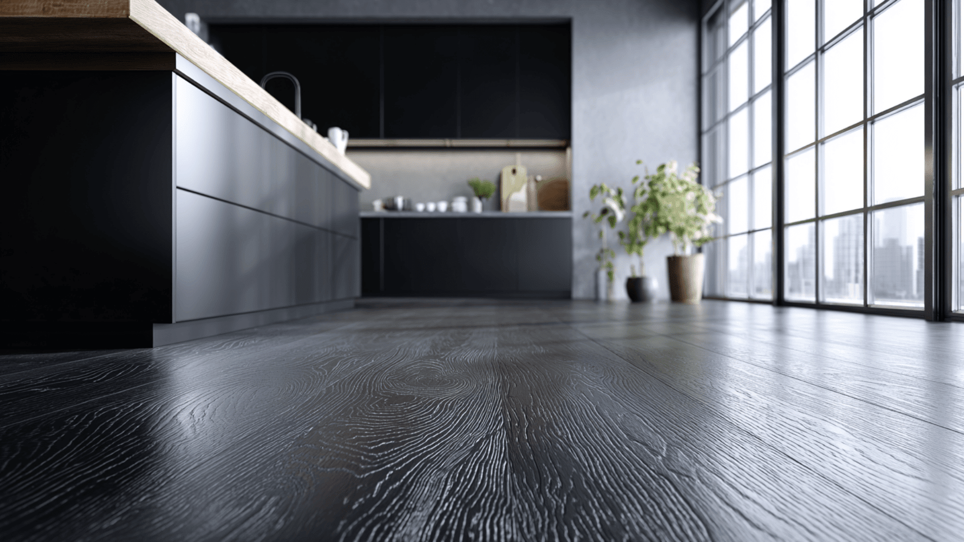 black flooring with subtle grain