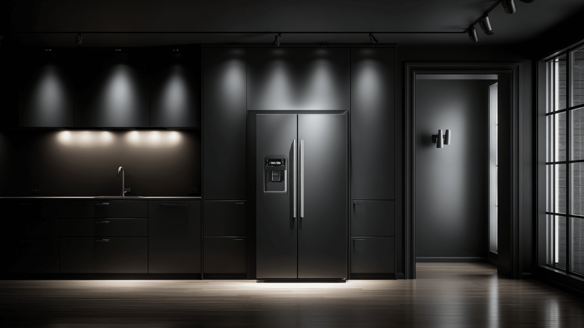 black paneled refrigerator