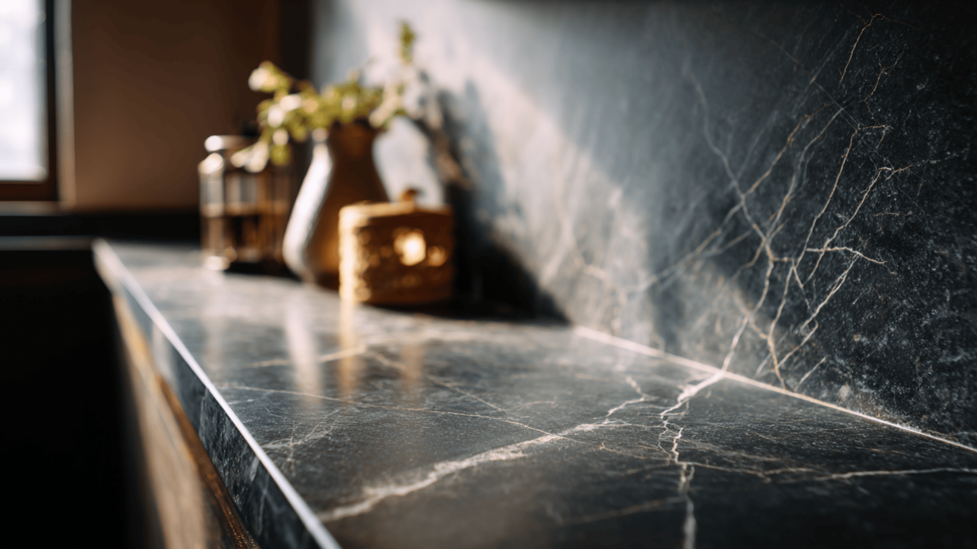 black slab backsplash