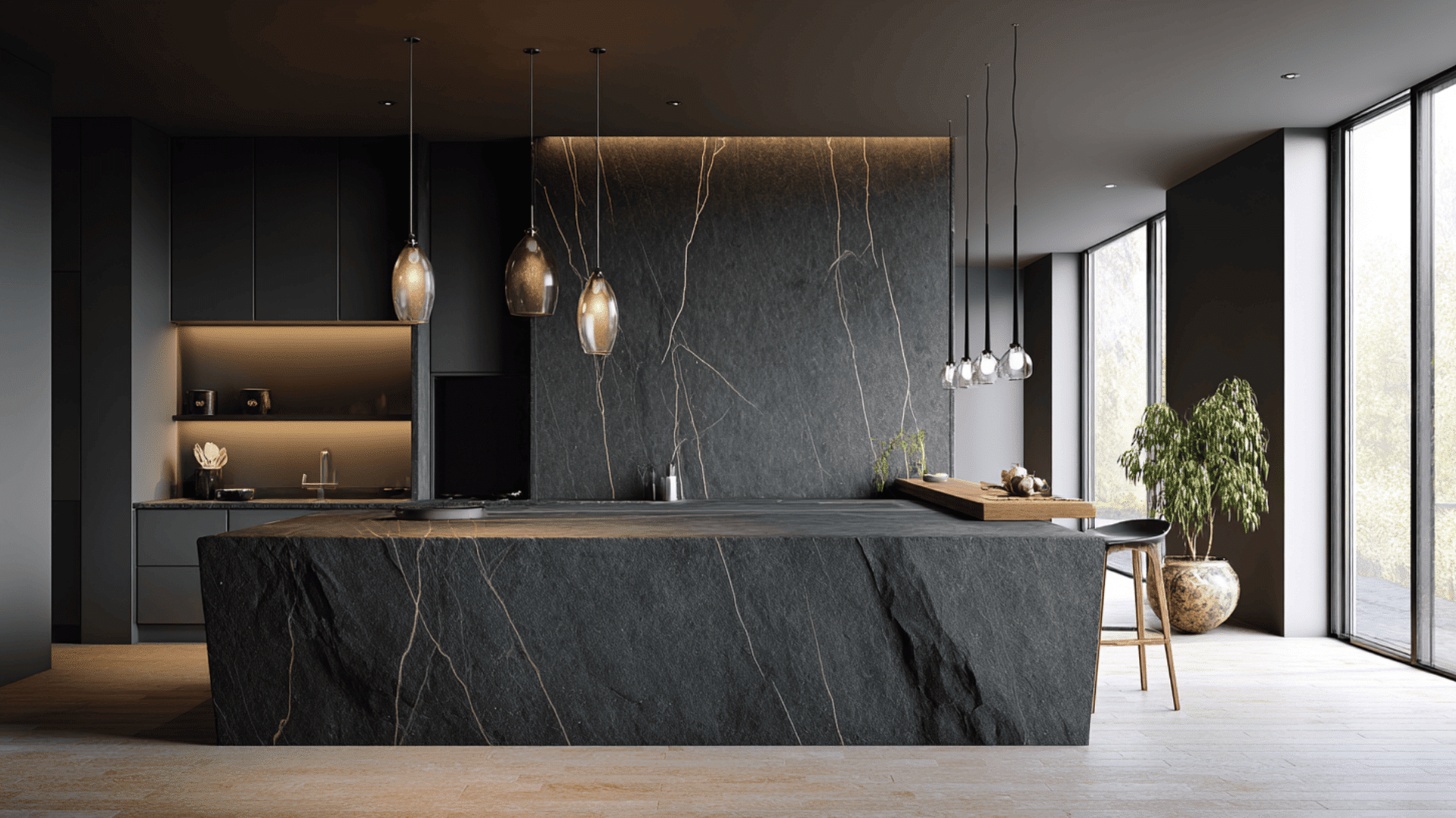 black waterfall island