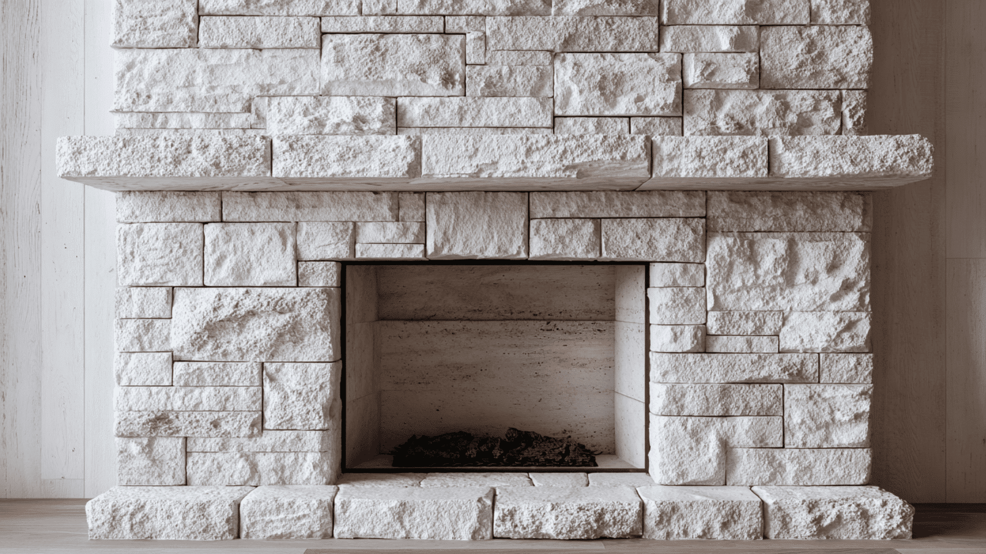 coastal stone fireplace with pale beachy tones