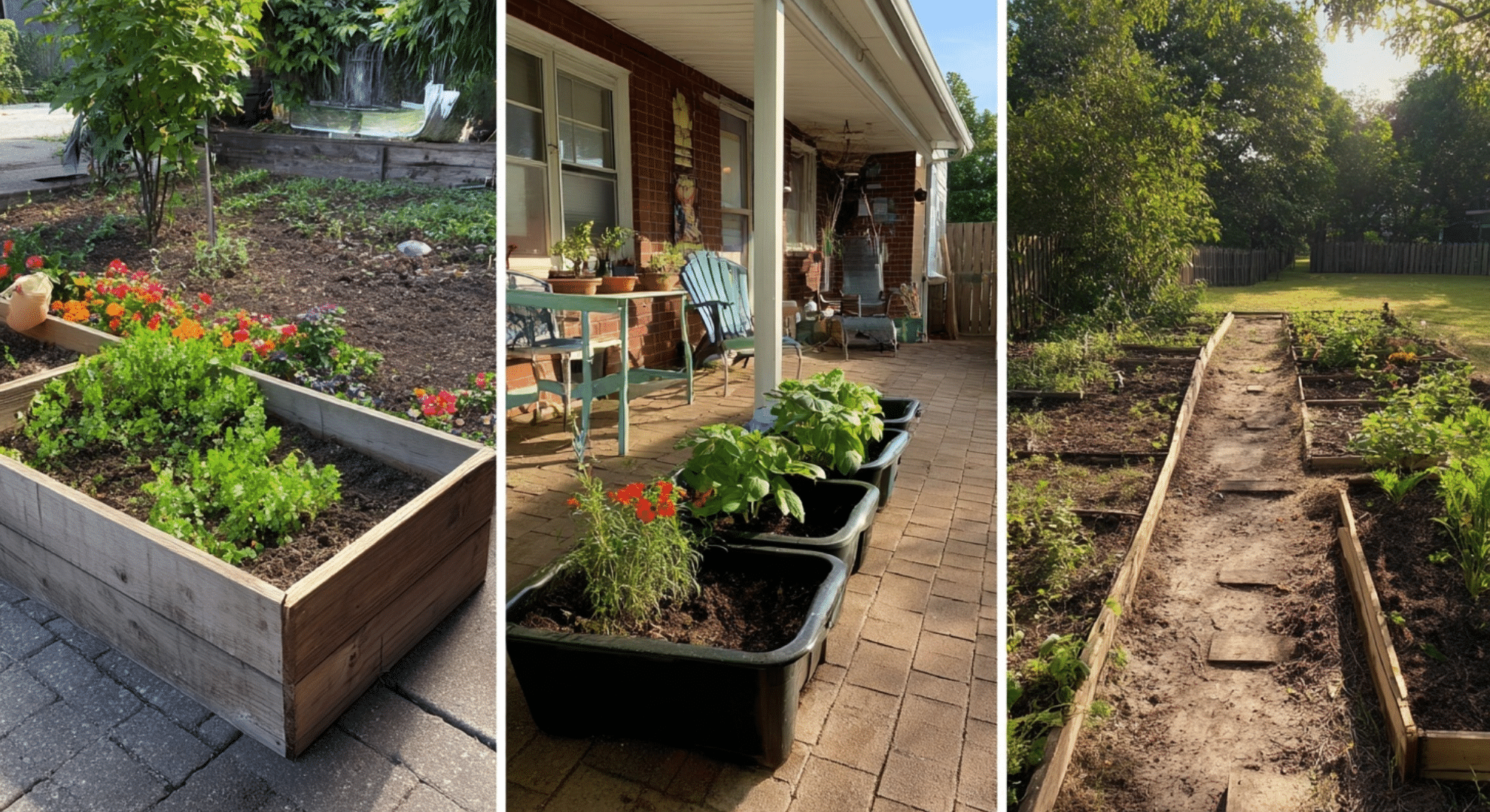 comparing raised beds containers and row gardens