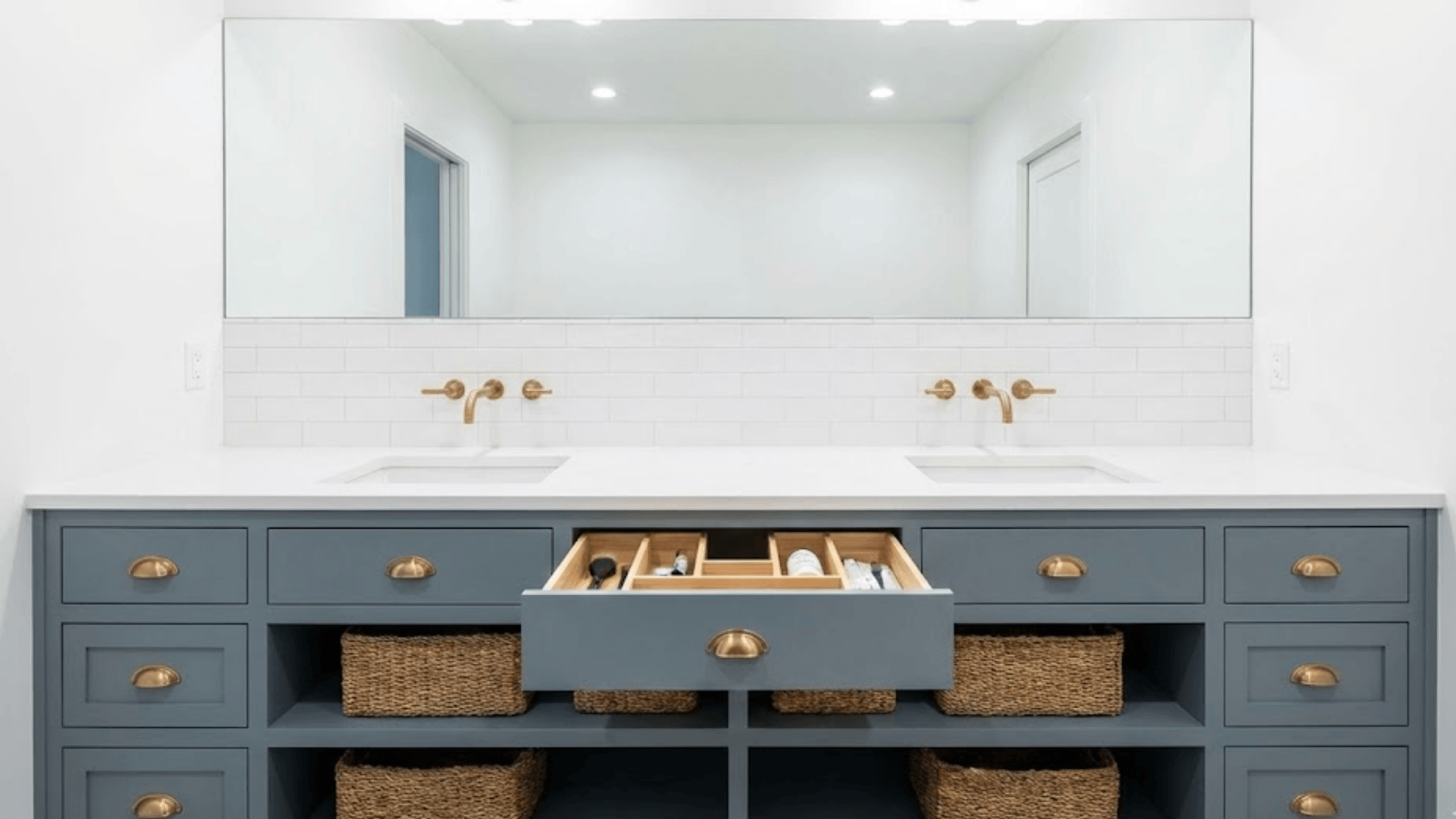 custom double vanities with integrated storage