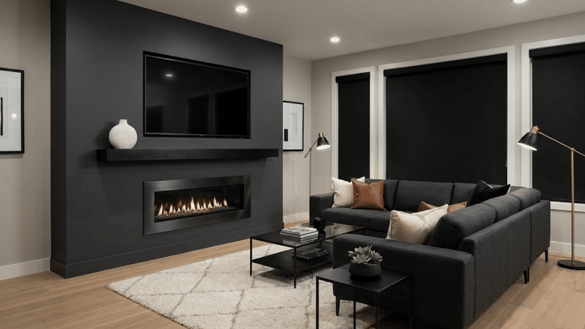 dark accent walls to blend the tv