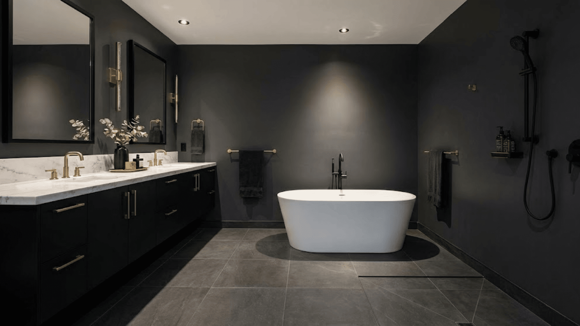 dark moody luxury master bathroom designs