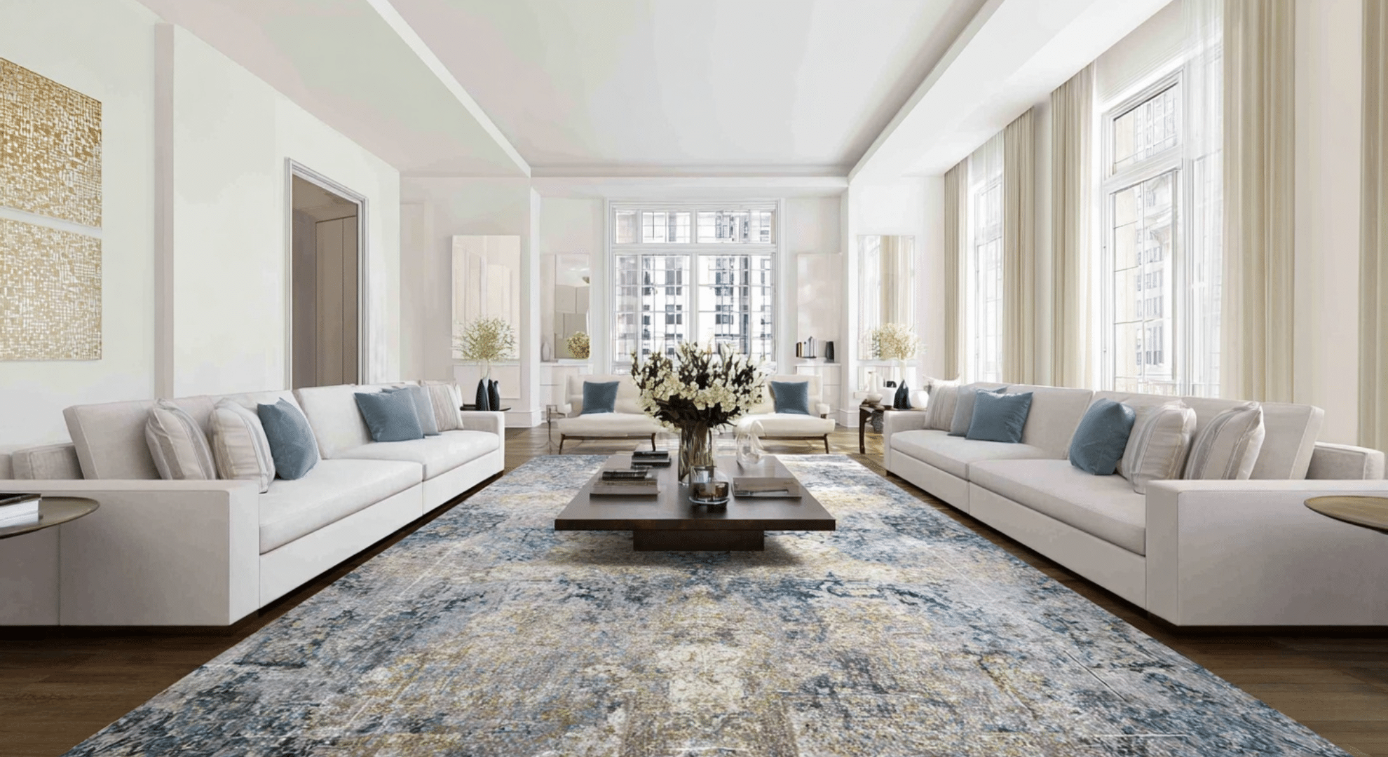 dual sofa layout for large spaces