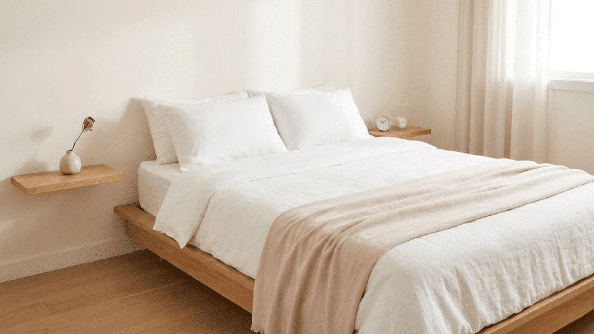 floating shelves instead of nightstands