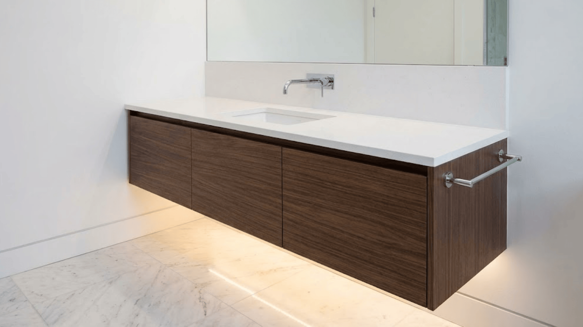 floating vanities with underlighting