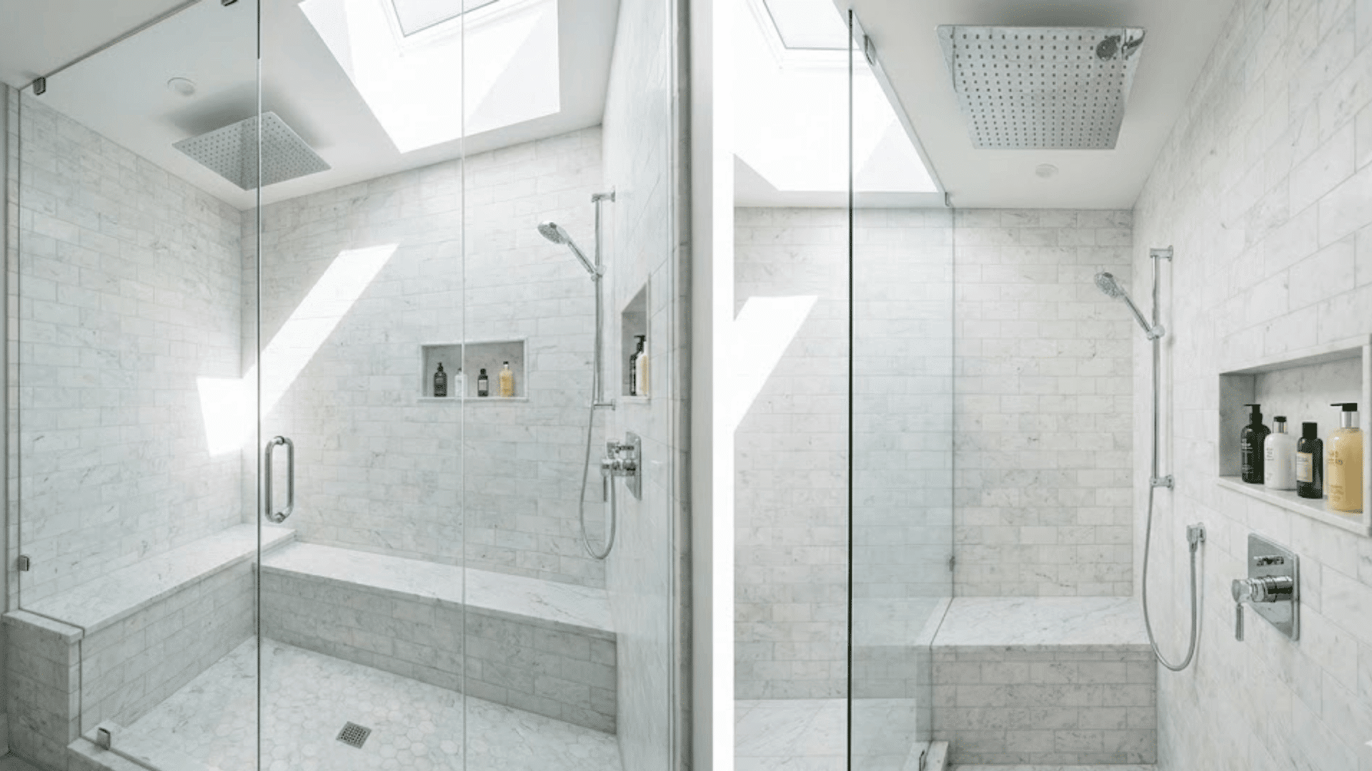 floor to ceiling glass rain showers