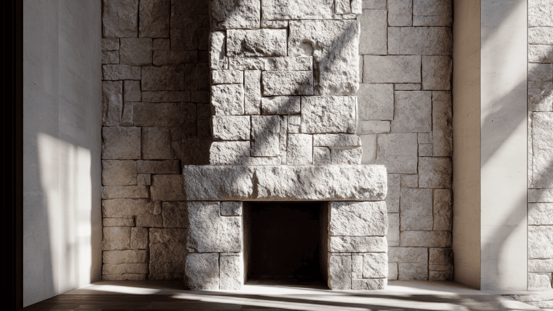 full floor to ceiling stone fireplace for maximum impact