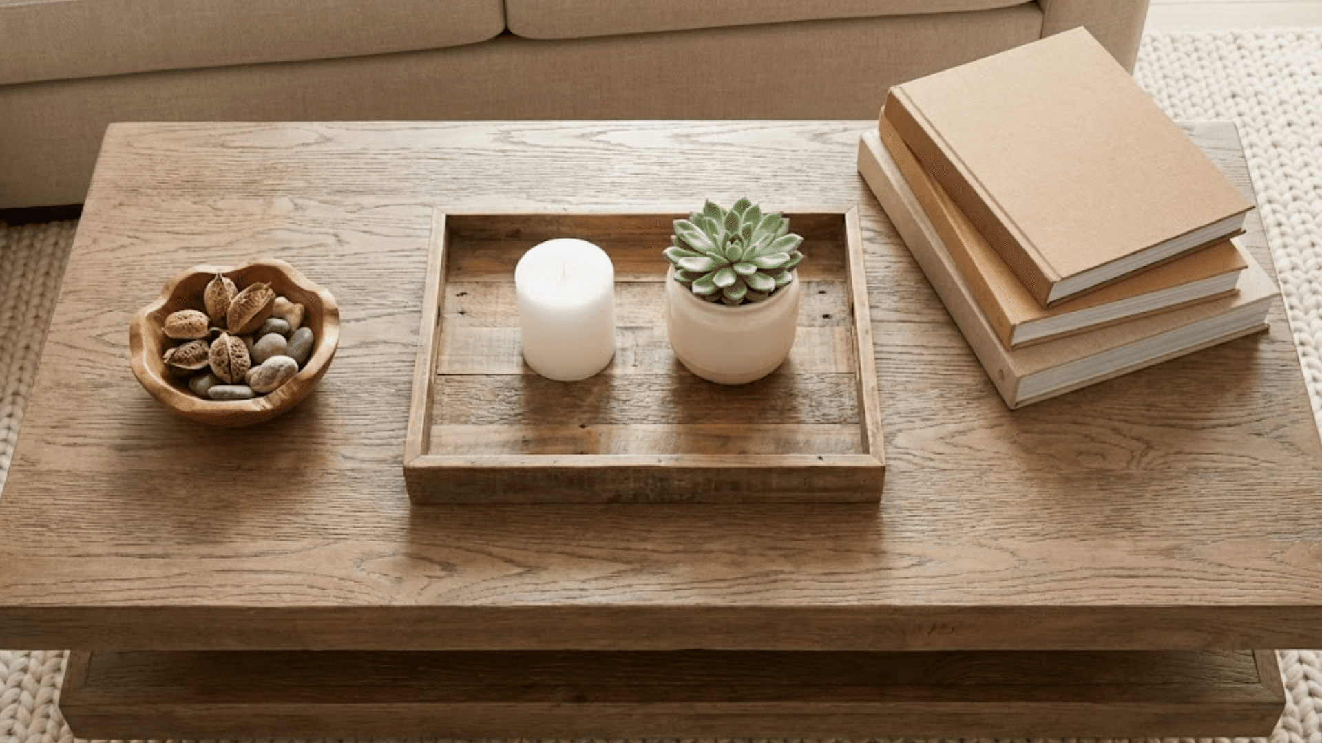layered coffee table styling