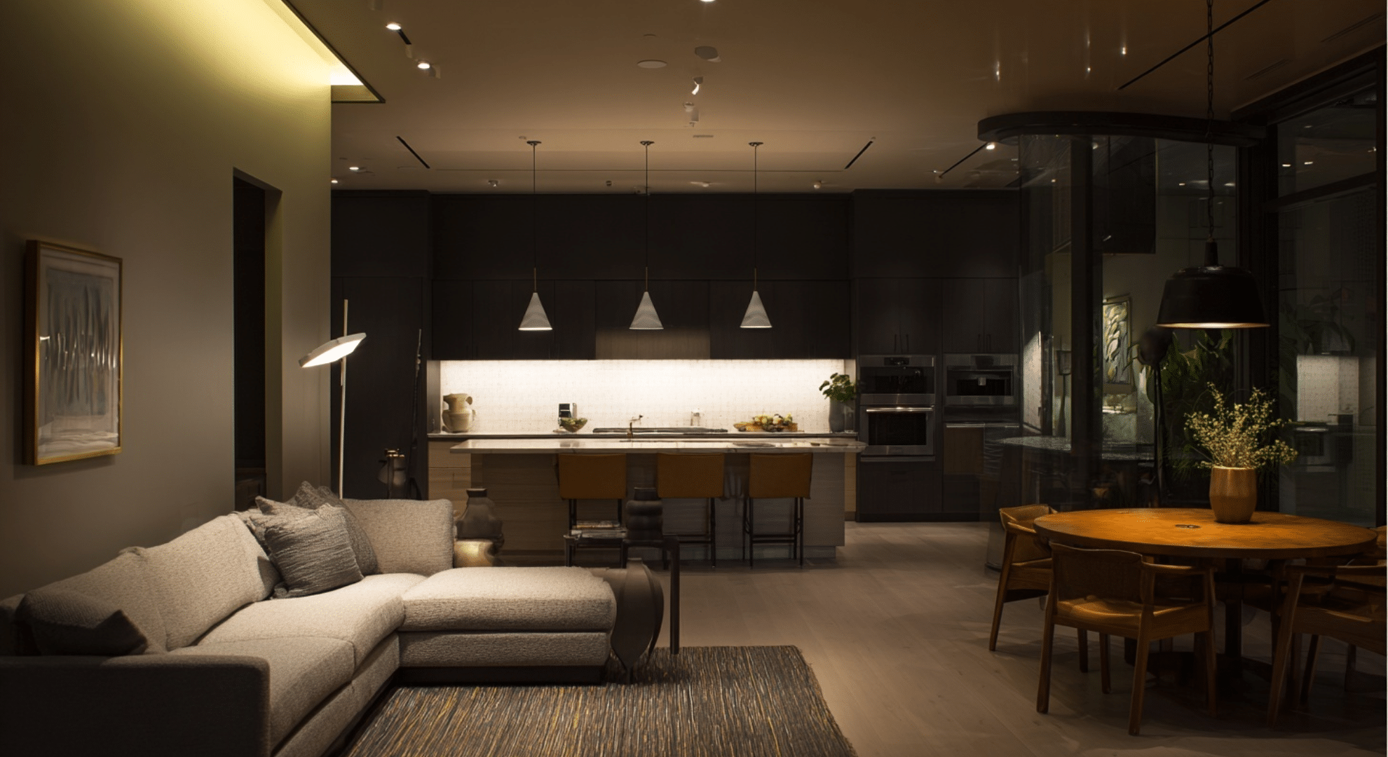 layered lighting to define each zone