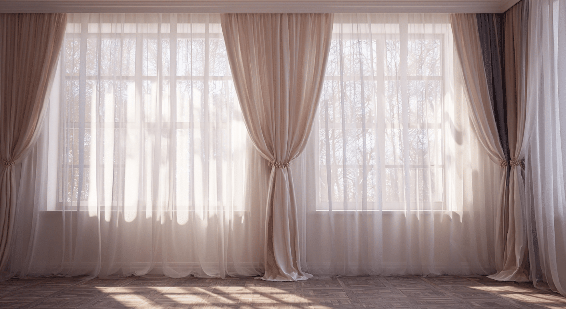 layered window treatments with drapes and sheers