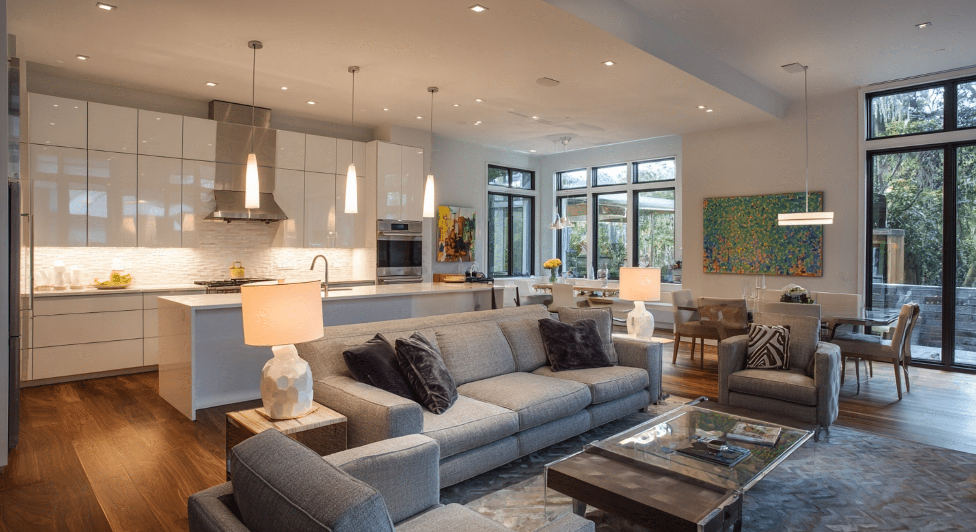 lighting changes between kitchen and living areas