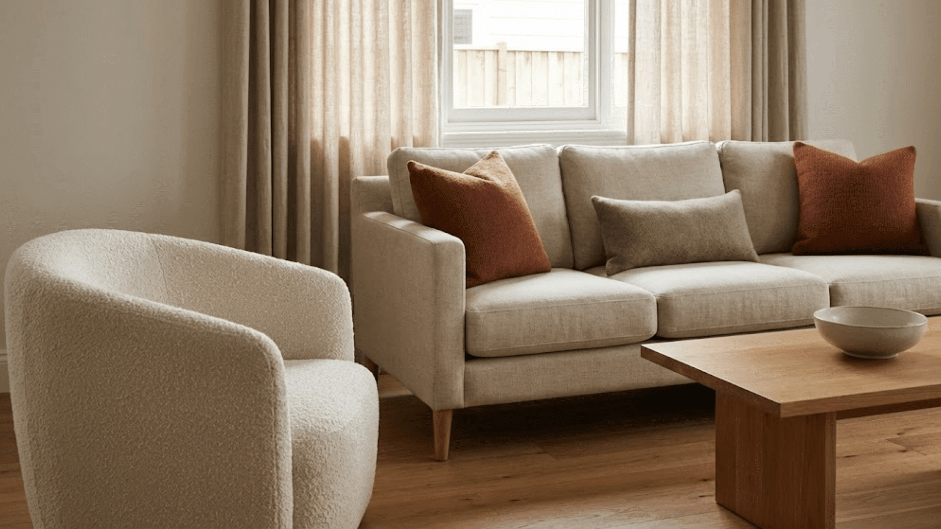 mixed textiles like linen wool and boucle