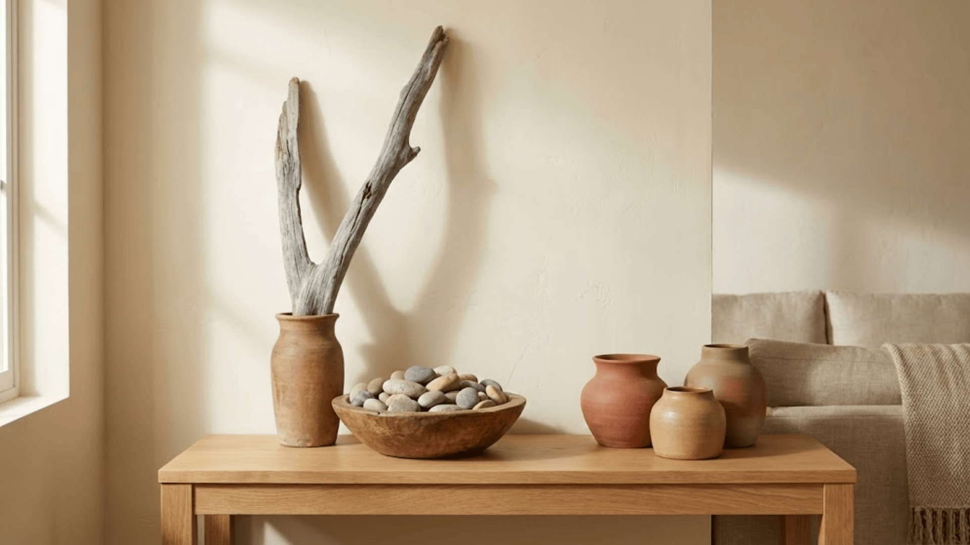 natural elements like wood stone and clay