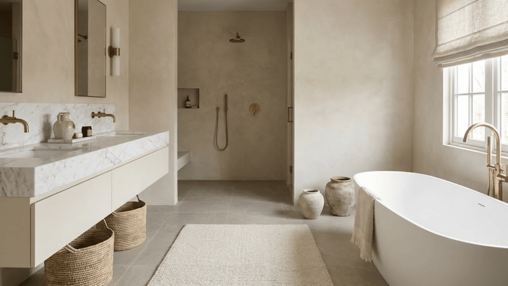 neutral luxury bathrooms in whites beiges greiges