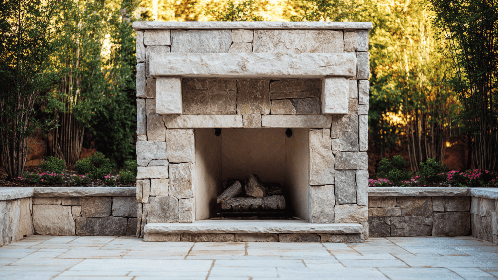 outdoor stone fireplace designed for patios and backyards