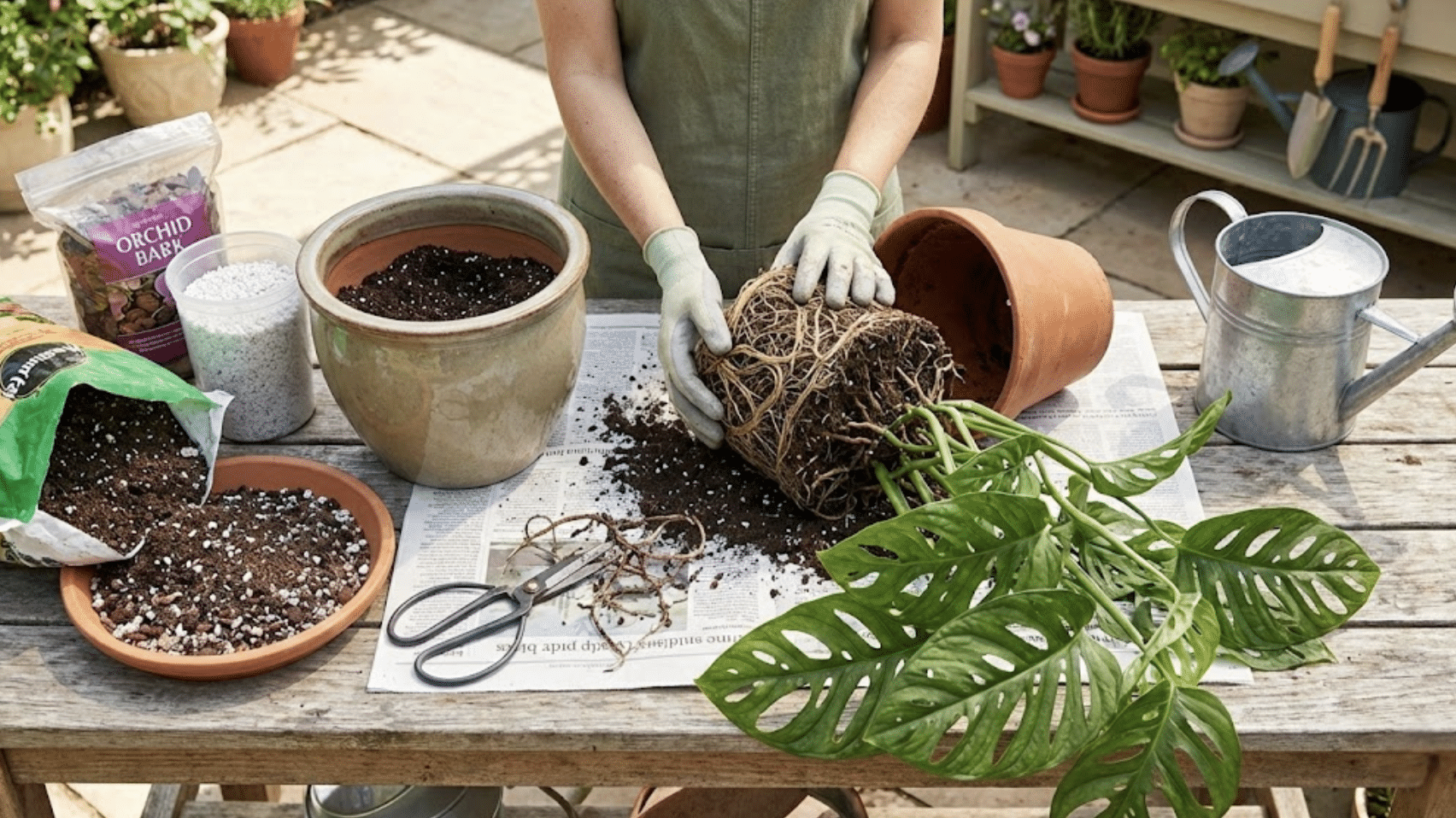 repotting a swiss cheese monstera