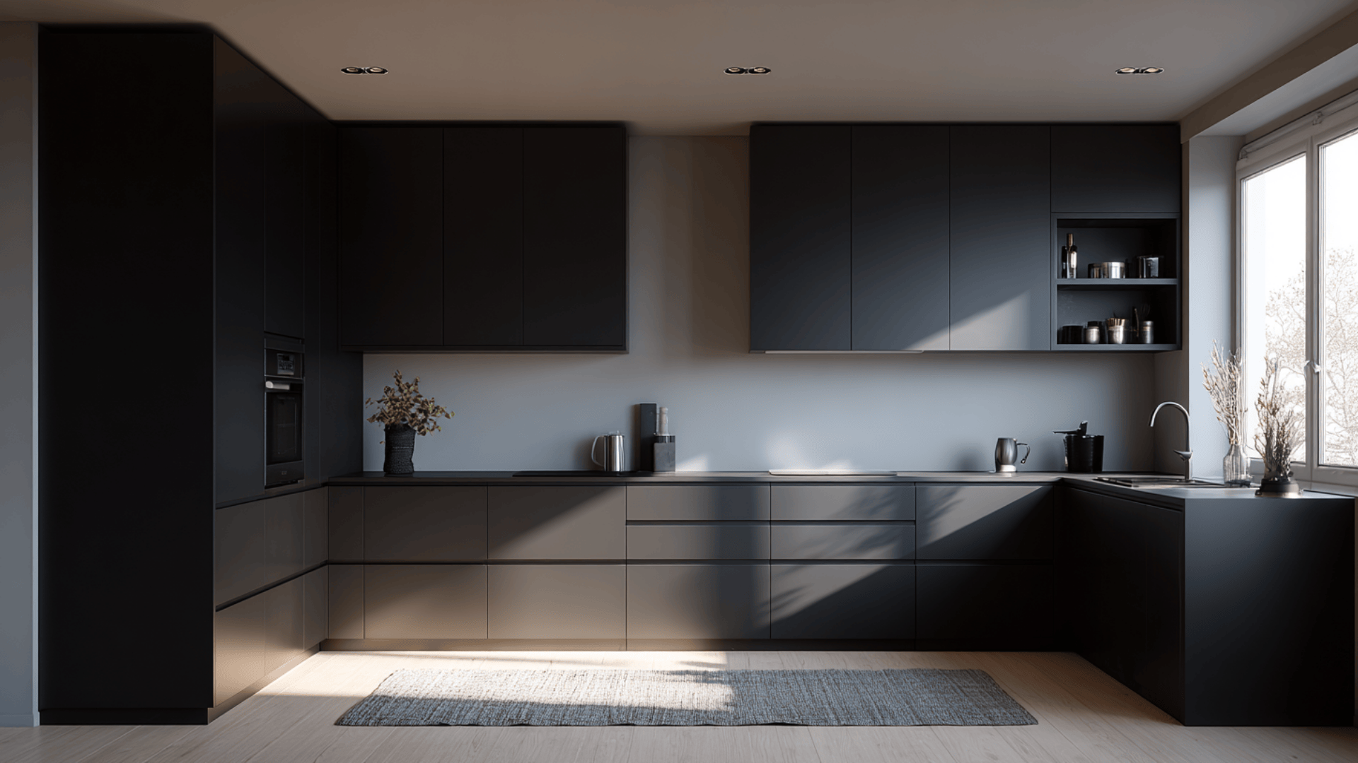 sleek matte cabinets