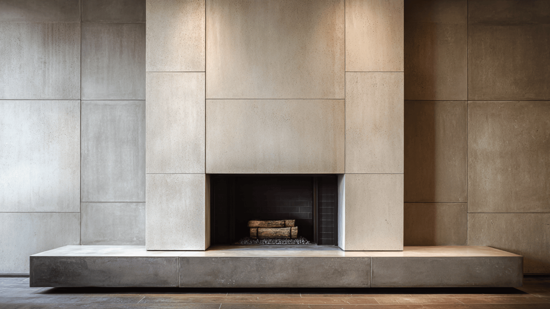 smooth stone slab fireplace with clean modern lines