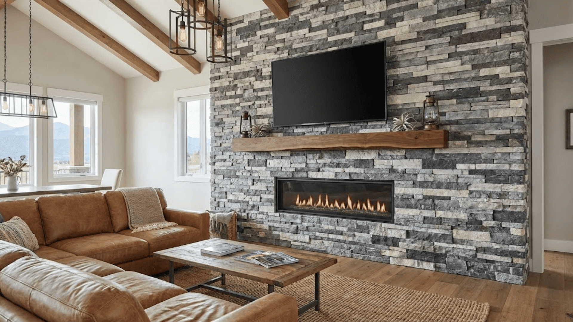 stone tile or wood feature surrounds