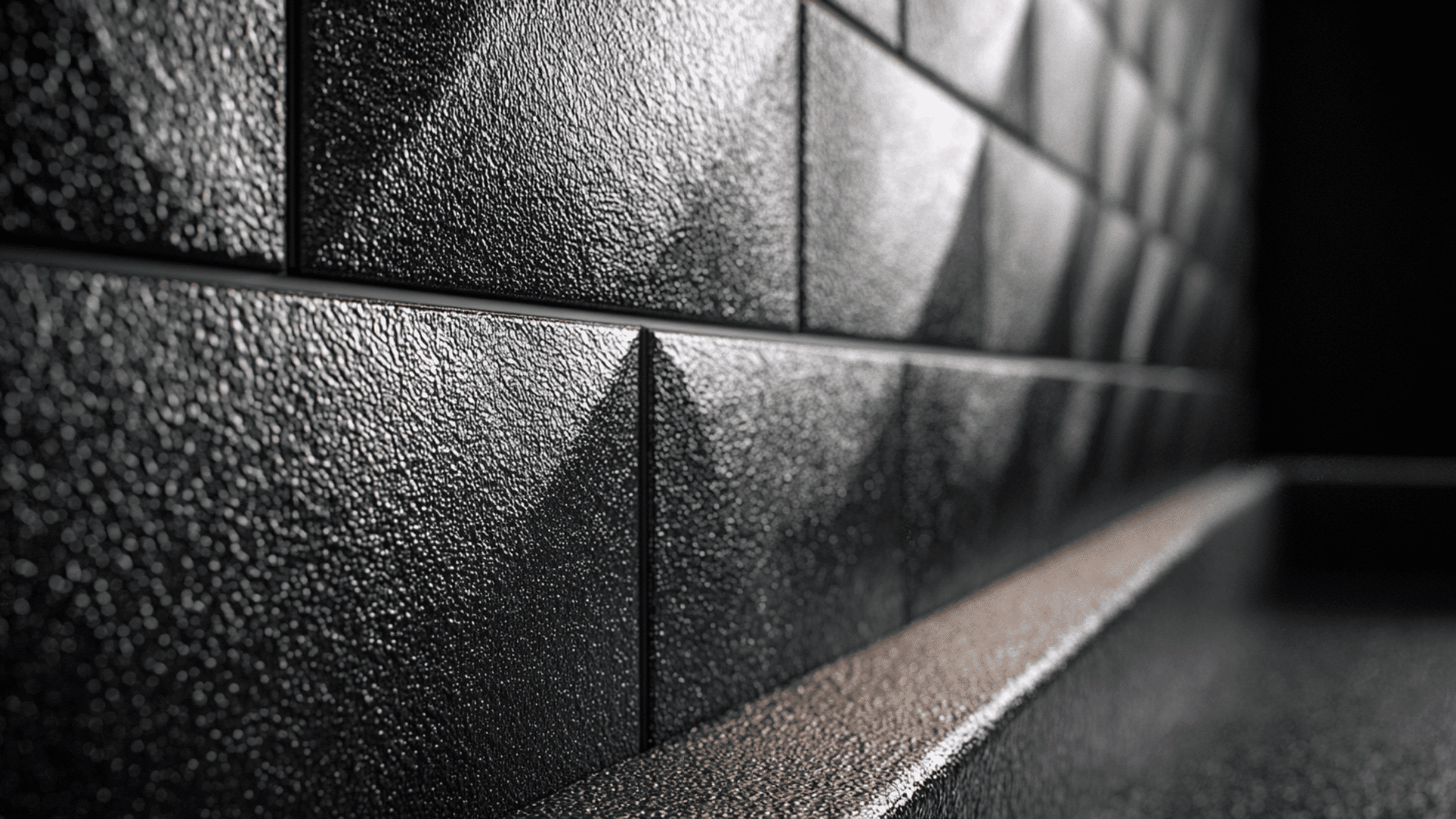 textured black tile backsplash