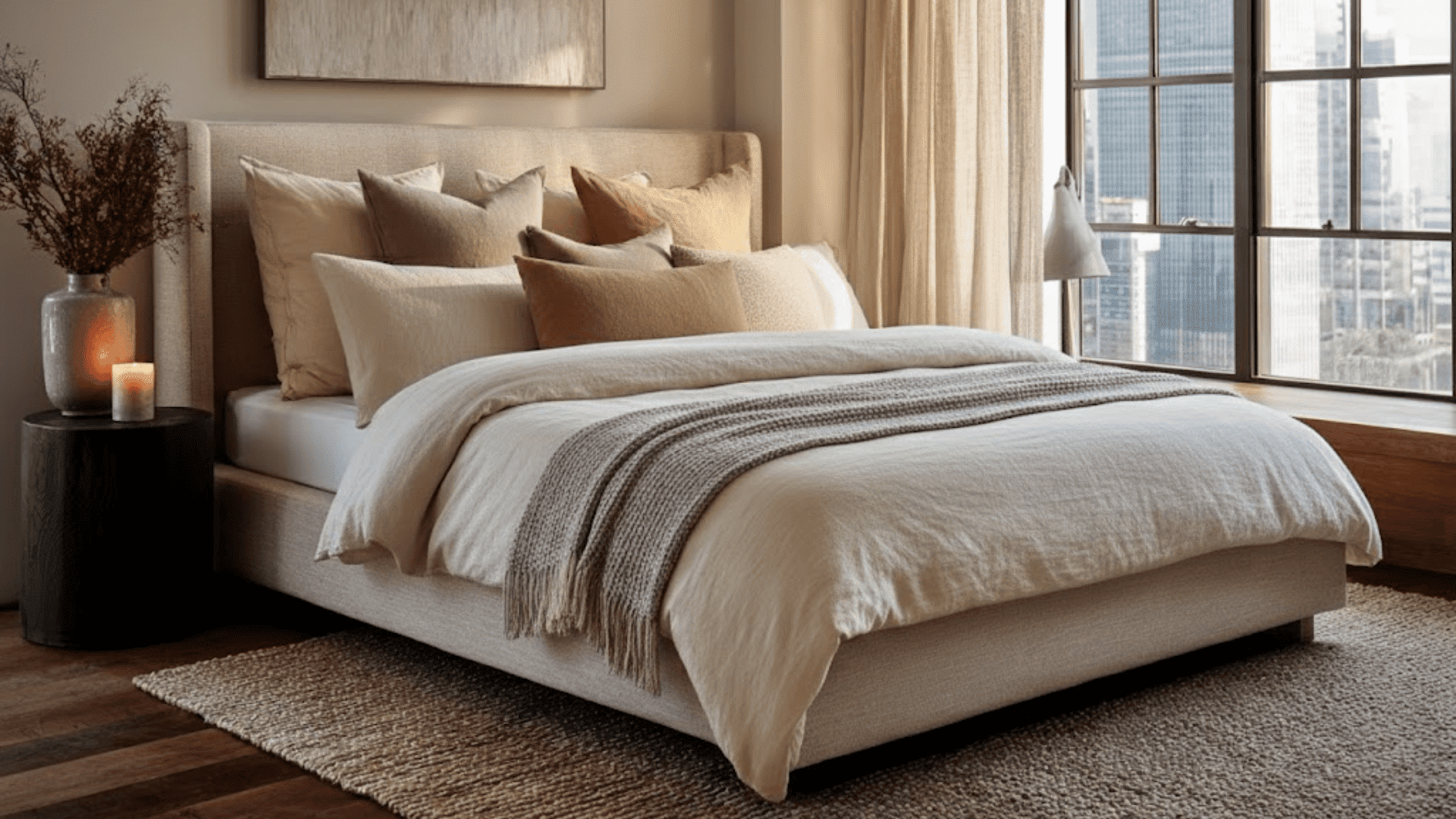 the bed setup bedding pillows throws