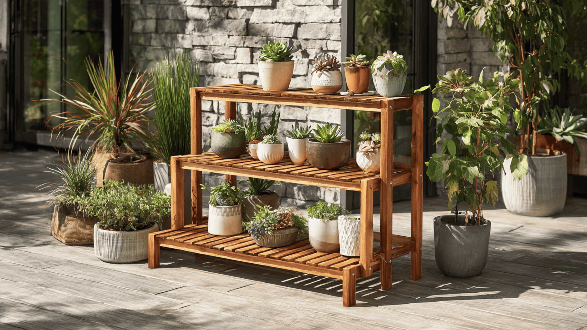 tiered wooden stands