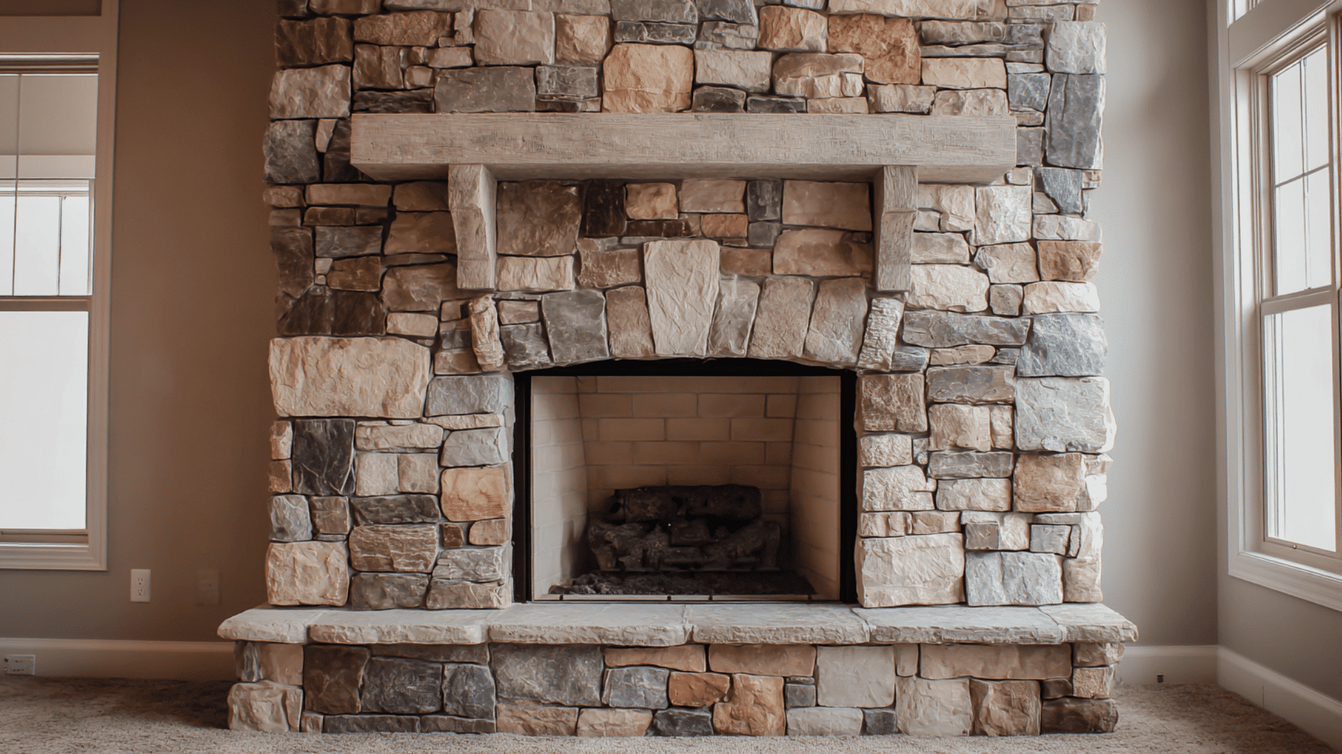 two color stone fireplace to add visual contrast