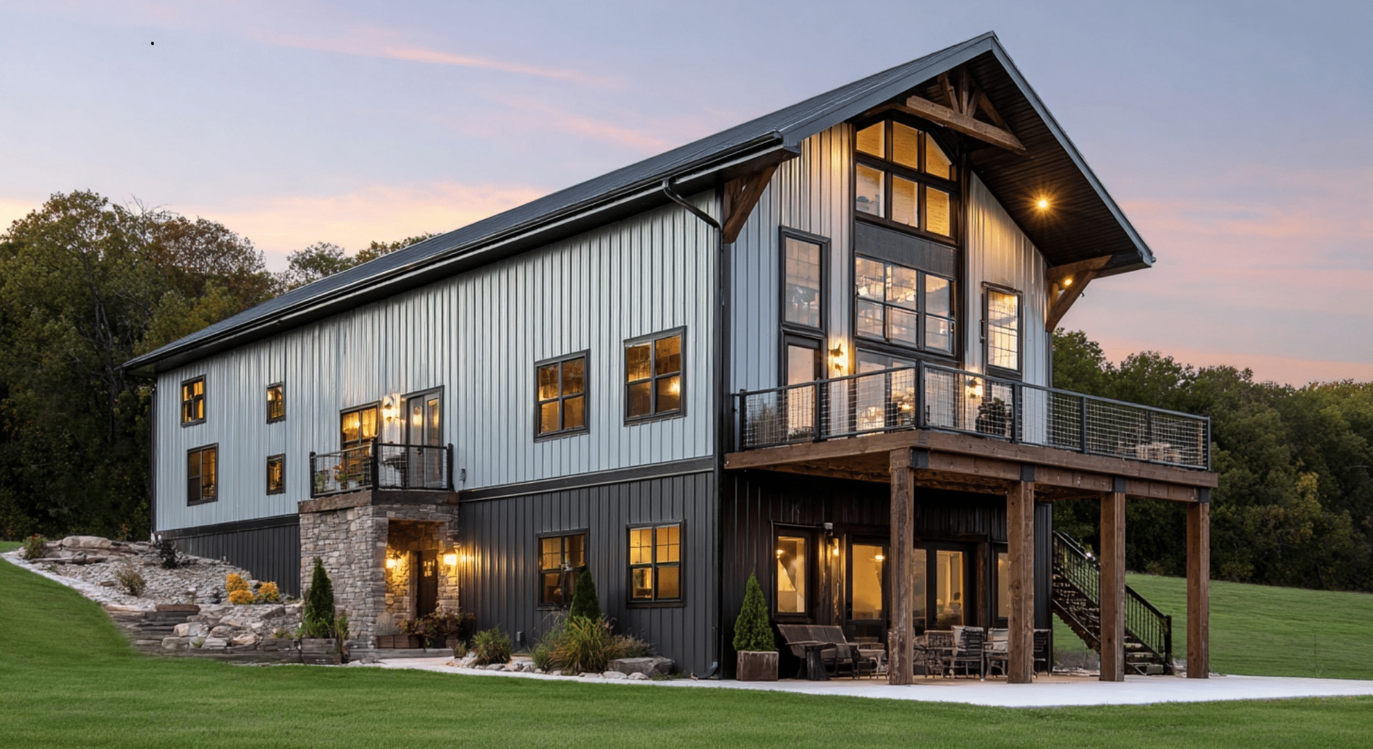 two story barndominium with a basement