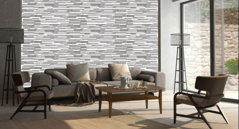 Garden room with modern wall panels.