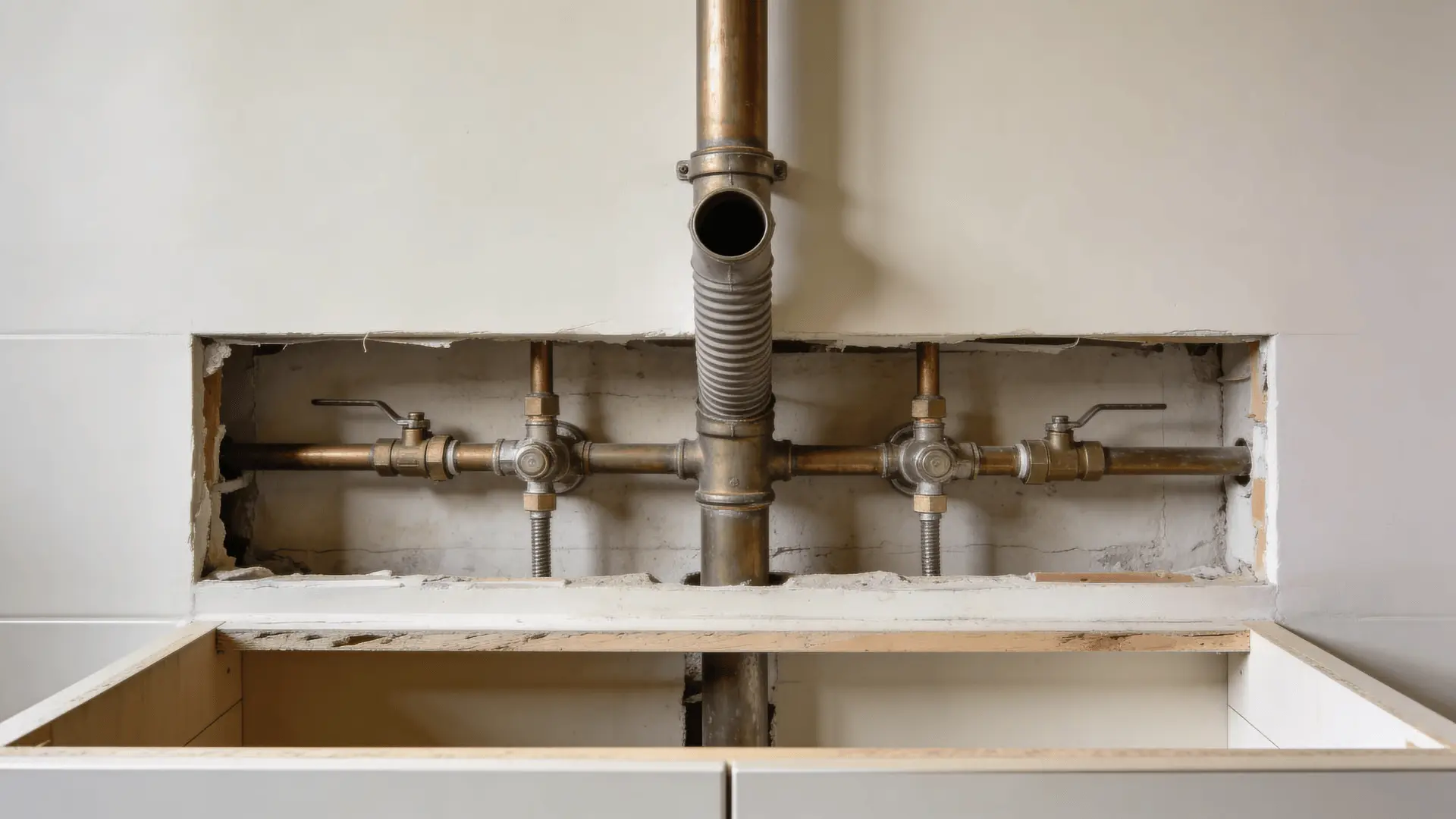 Bathroom drain and supply lines positioned inside wall cavity