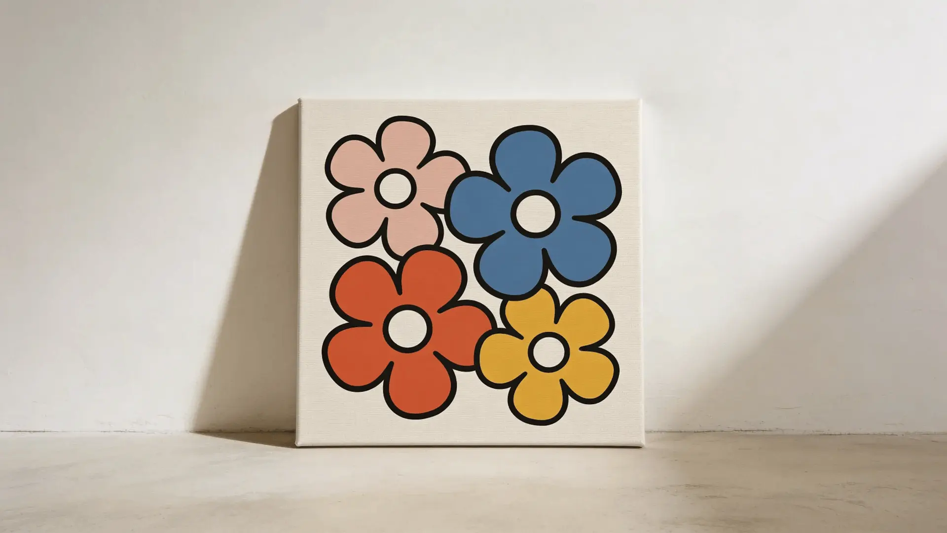 Canvas with bold outlined flowers and flat colored petals