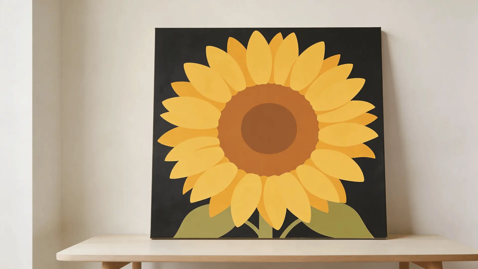 Canvas with large yellow sunflower and solid dark brown center