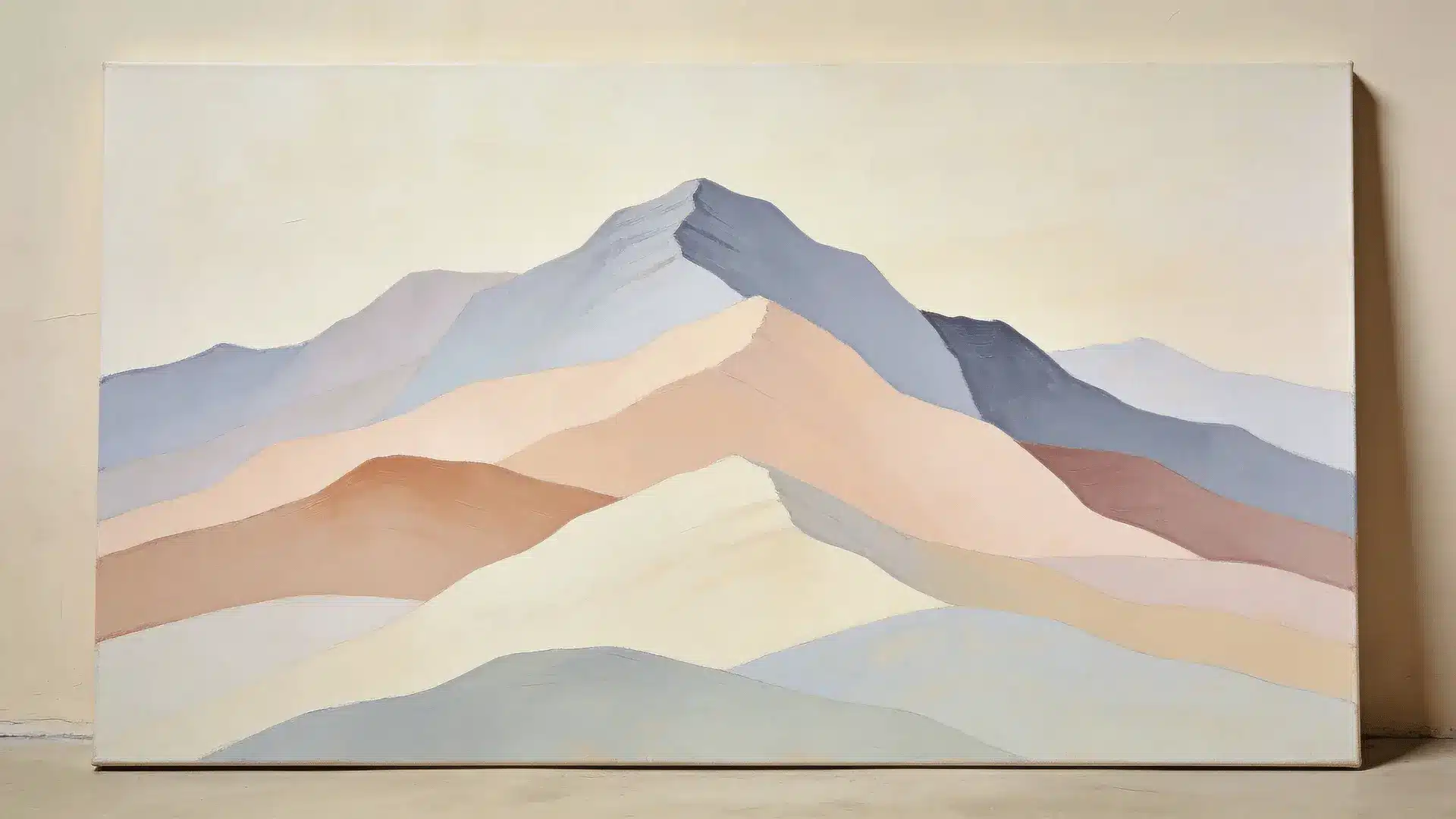 Canvas with layered mountain shapes in soft muted tones