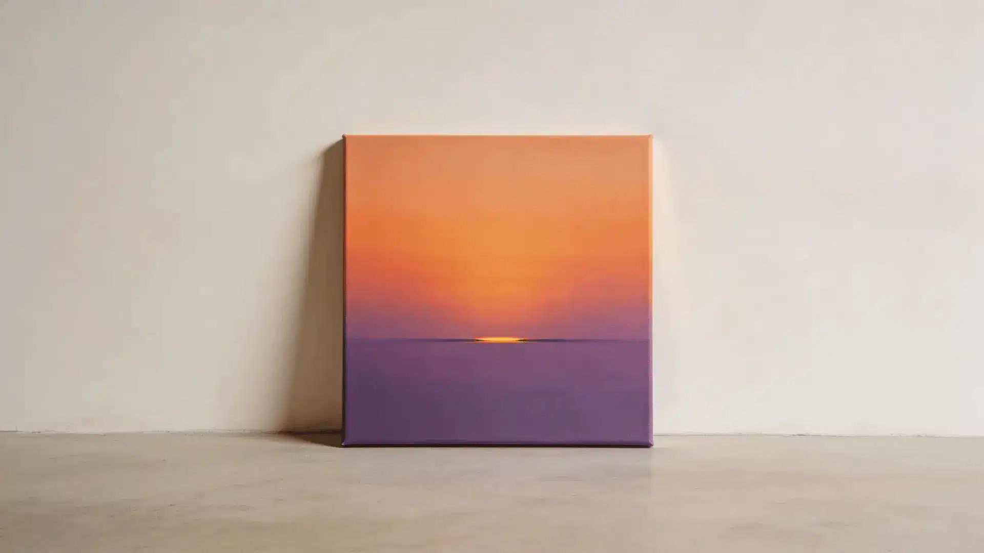 Canvas with orange to purple gradient sunset and a thin dark horizon line