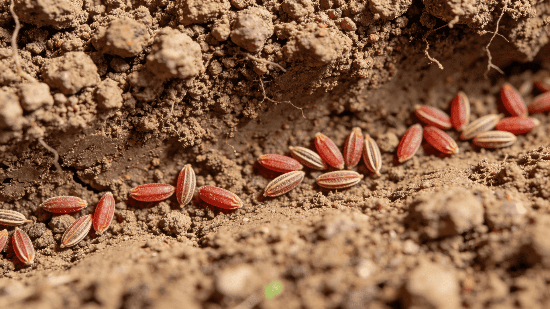 Carrot seeds planted shallowly near the soil surface