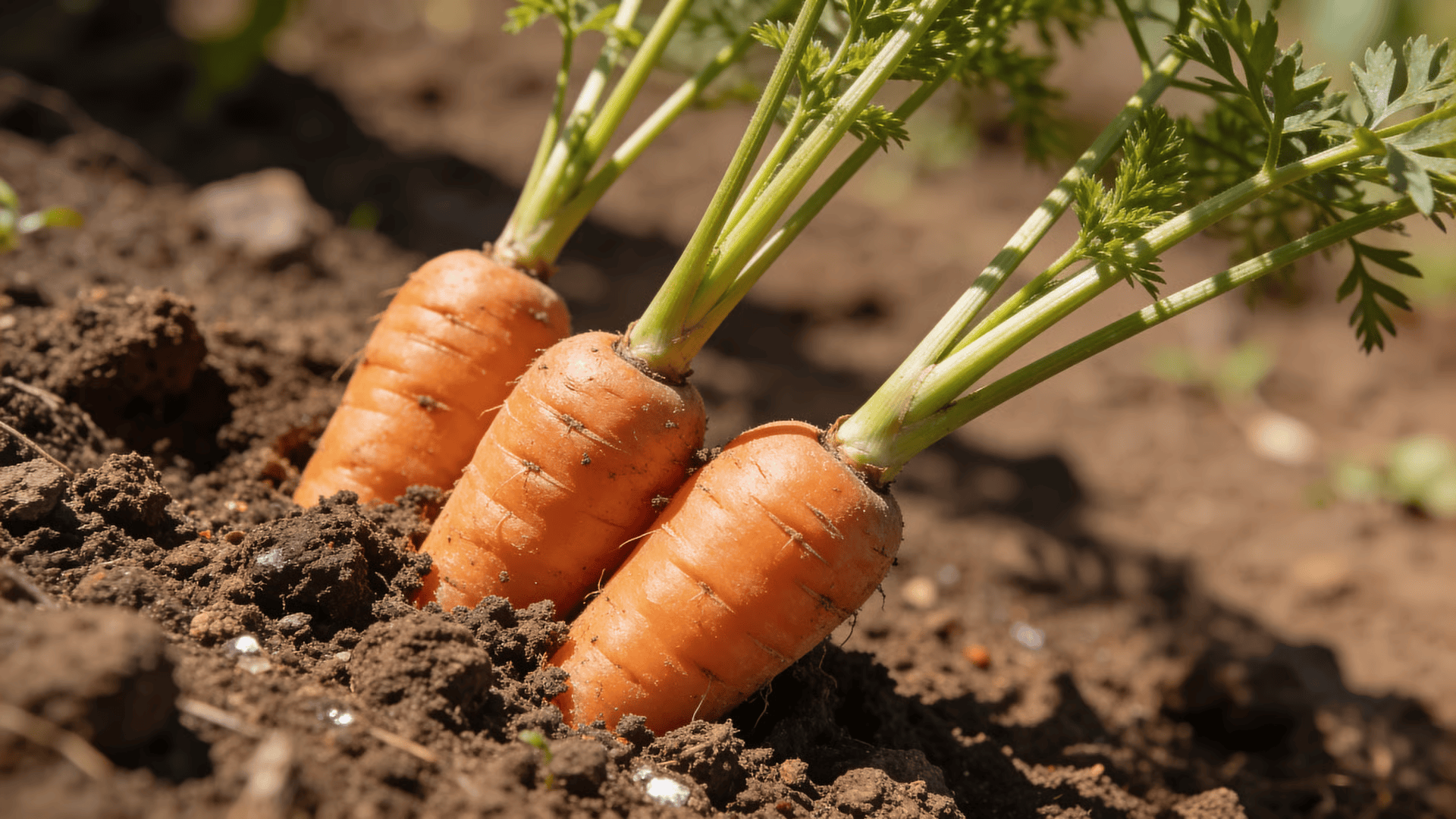 Carrot shoulders visible above the soil surface