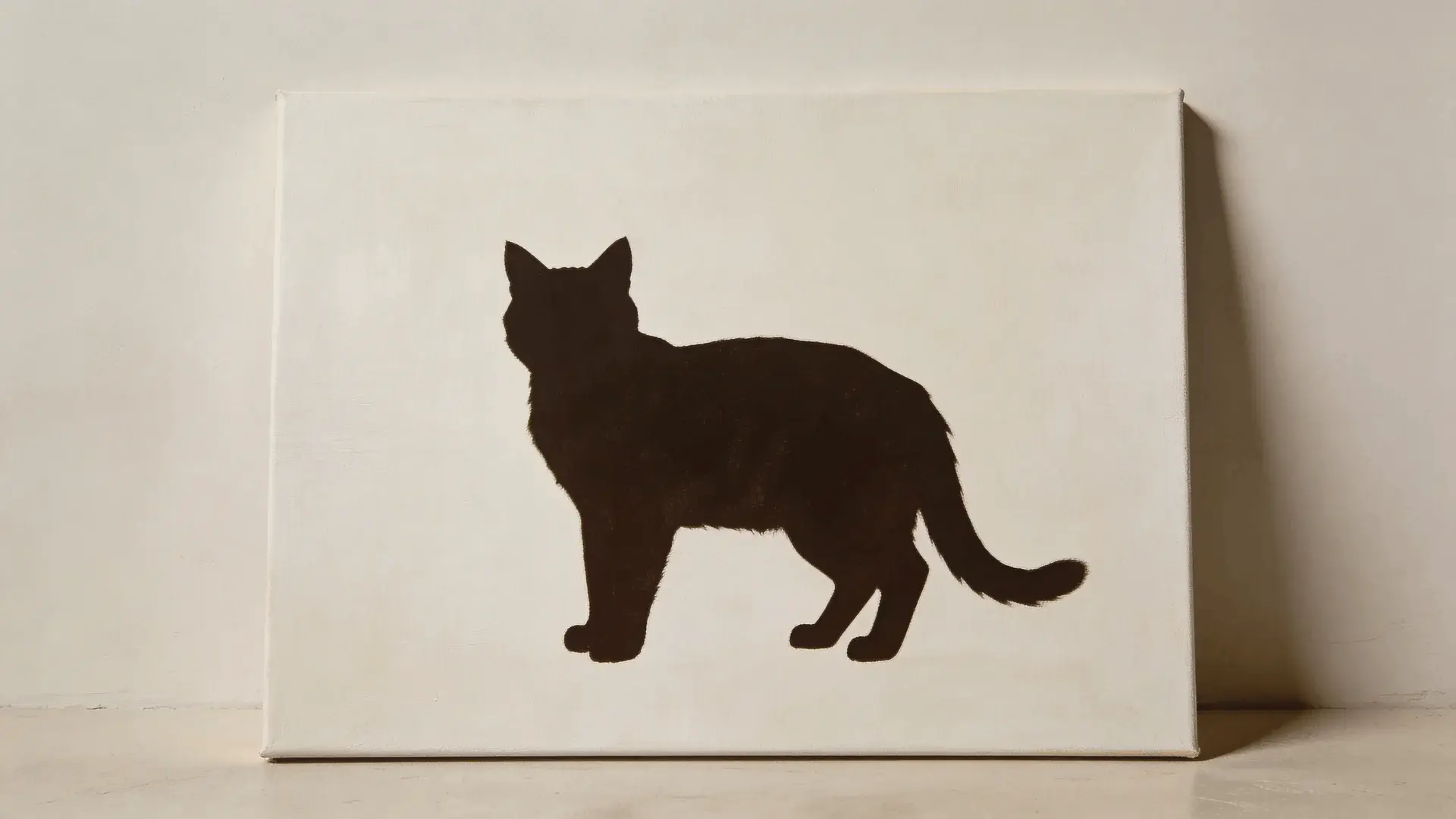 Dark cat silhouette on a light painted background