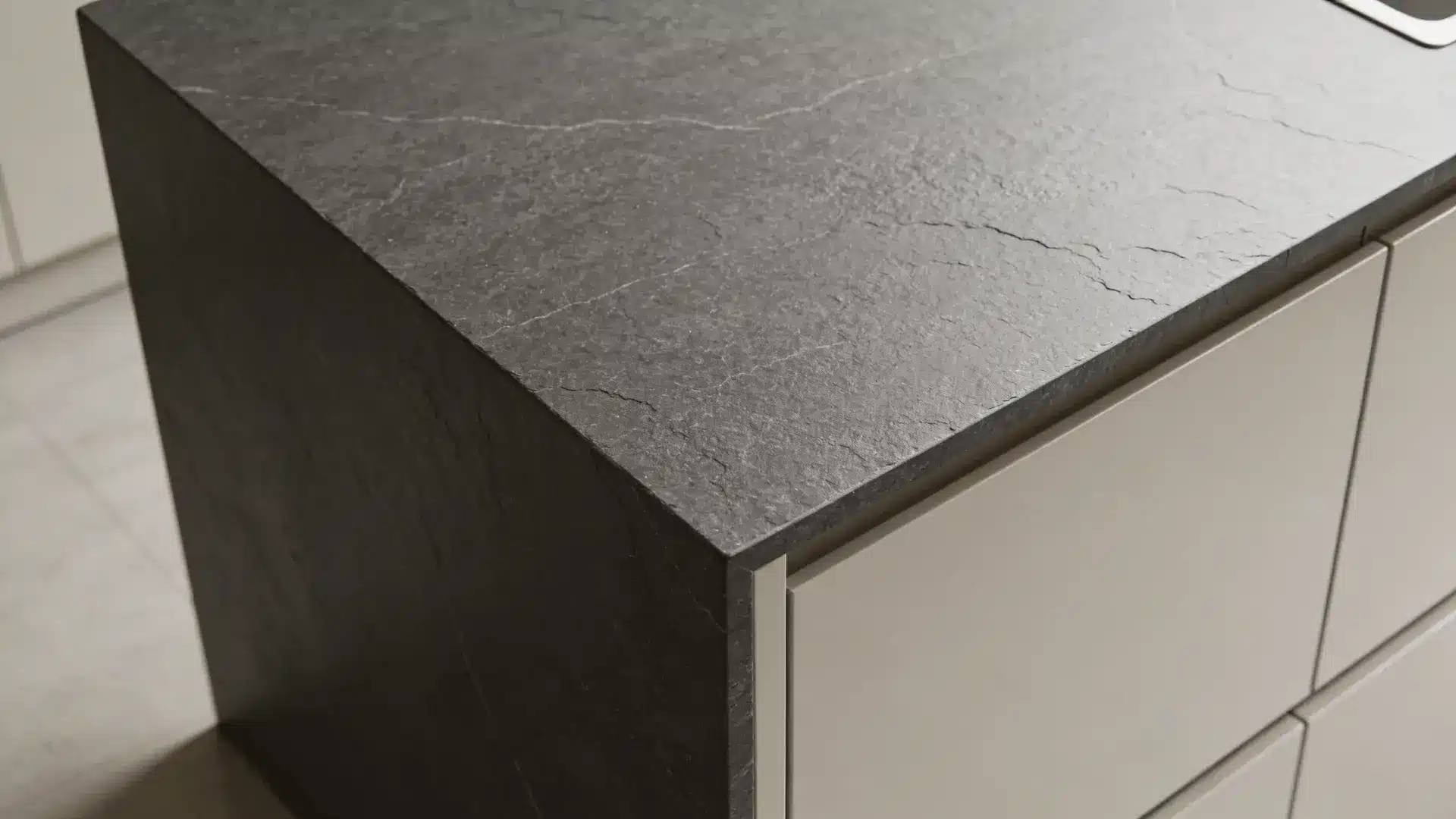 Dark gray slate countertop with fine-grained texture